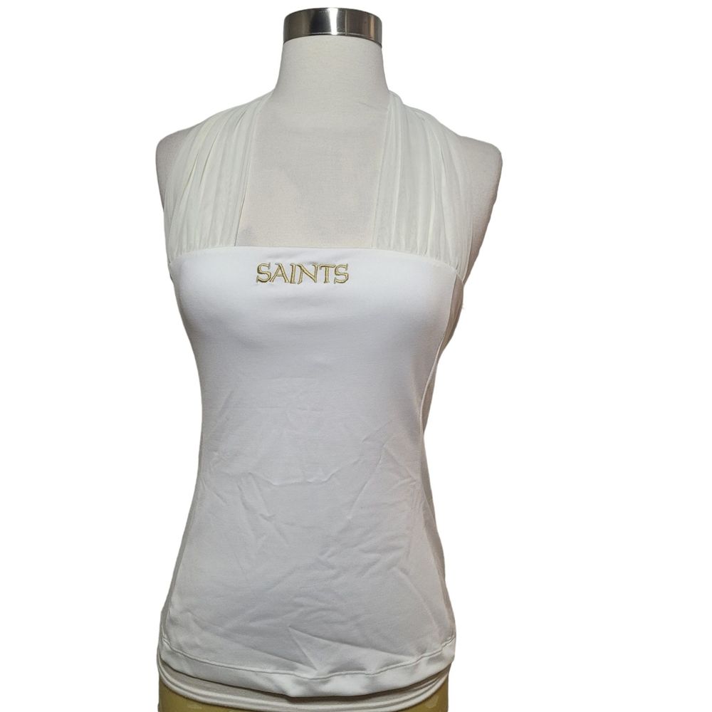All Sport Couture White New Orleans Saints Football Fan Gear Halter Top Size XS